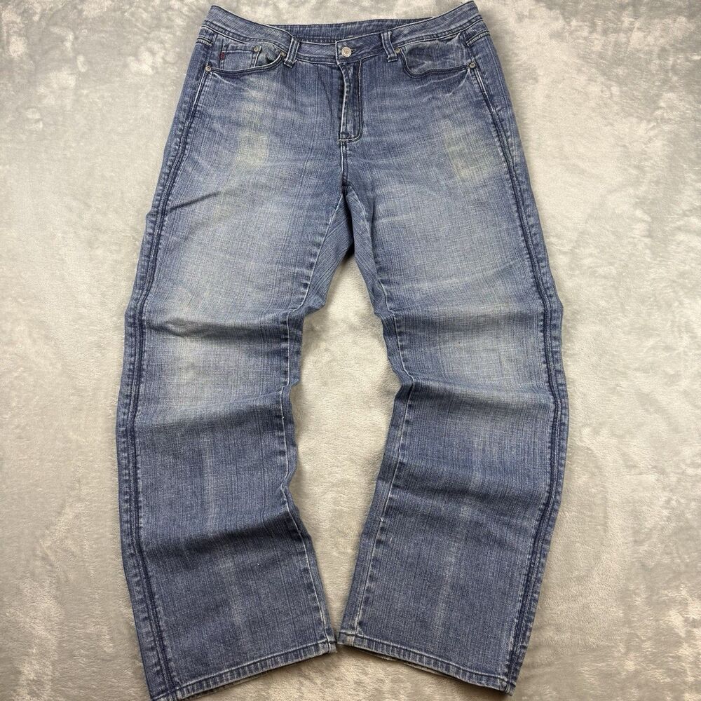Seven7 Denim Jeans Women’s Size 16 Vintage Y2K Embroidered Pocket Bootcut Blue
